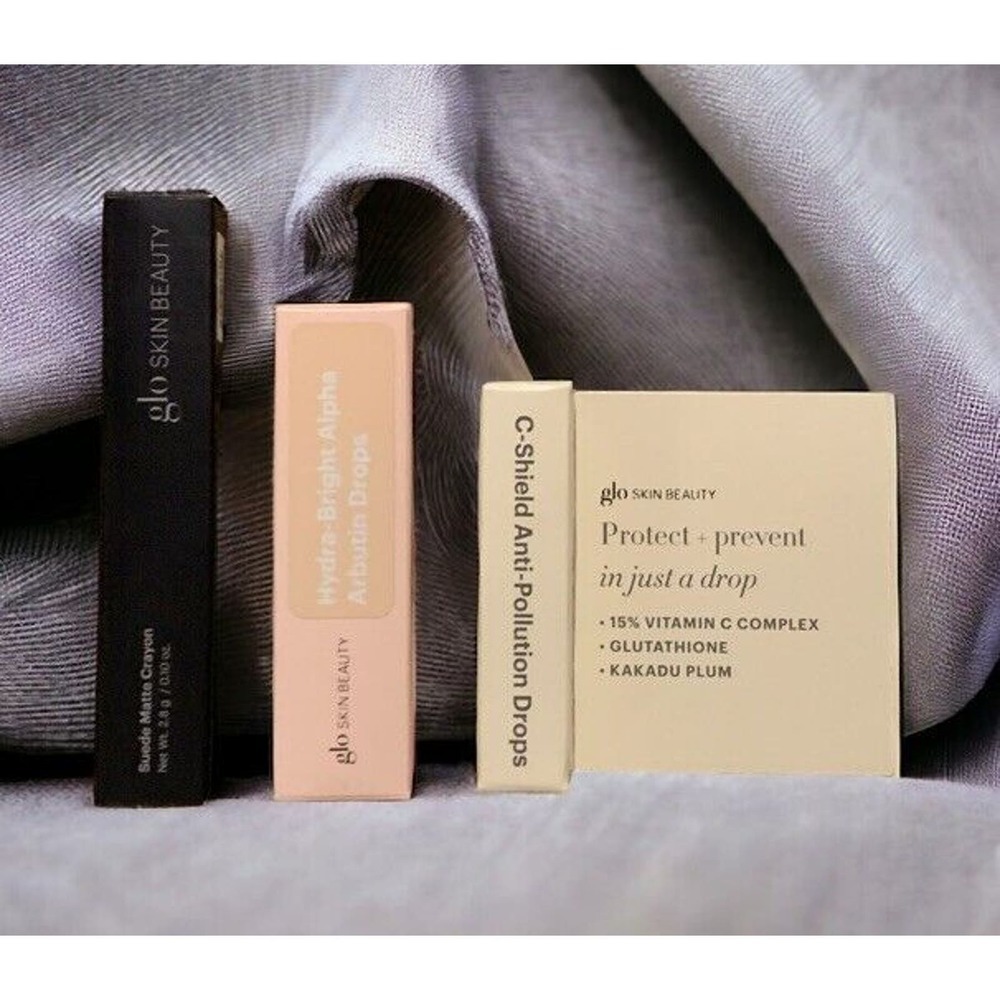 GLO SKIN BEAUTY Suede Matte Crayon PORT + Hydra-Bright Drops + C-Shield Drops